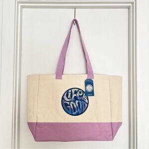 NWT Life is Good Oversized Canvas Tote Bag Heavy Duty Purple Sports Beach School